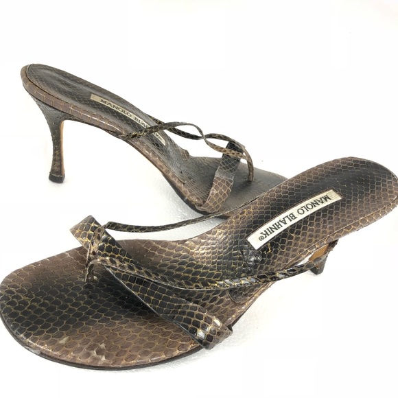 Manolo Blahnik Shoes - Manolo Blahnik Snake Kitten Heel Sandals 9.5